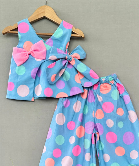 Pre-Order: Blue Polka Dot Co-ord Set with Oversized Bow