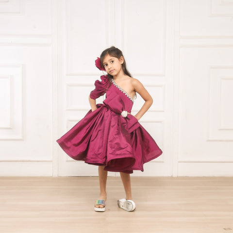 Pre-Order: Gorgeous One Shoulder Bow Enhanced Flared Dress