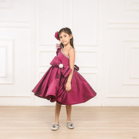 Pre-Order: Gorgeous One Shoulder Bow Enhanced Flared Dress