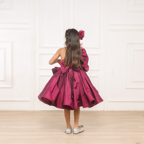 Pre-Order: Gorgeous One Shoulder Bow Enhanced Flared Dress