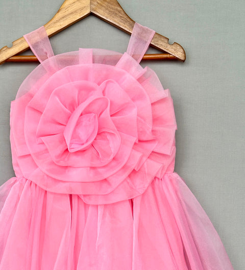 Pre-Order: Baby Pink Organza Dress with Big Flower