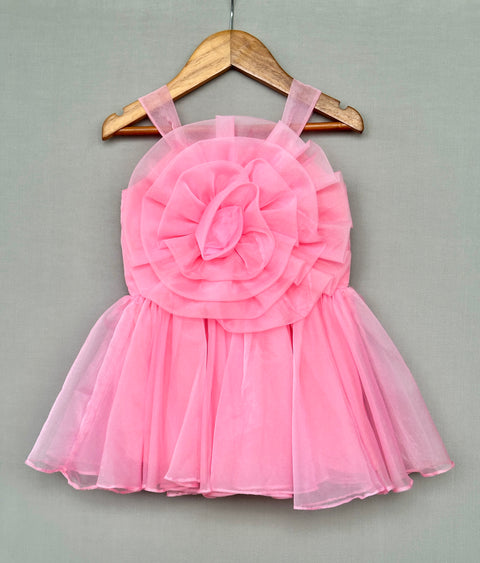 Pre-Order: Baby Pink Organza Dress with Big Flower