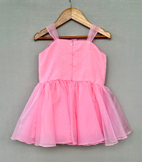 Pre-Order: Baby Pink Organza Dress with Big Flower