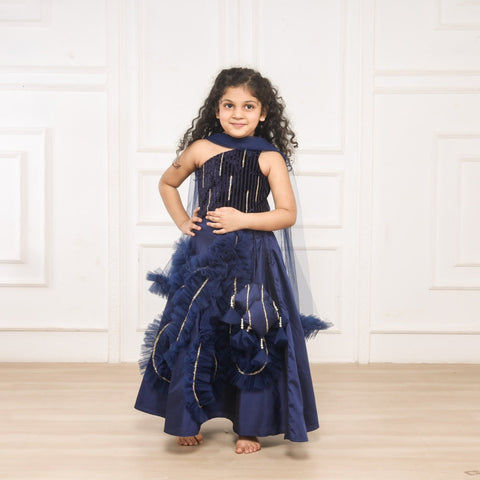 Pre-Order: Mini me Navy Blue Ghaghra choli