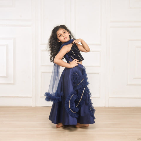 Pre-Order: Mini me Navy Blue Ghaghra choli