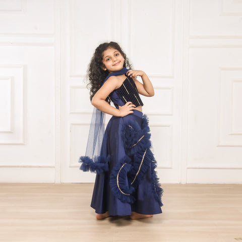 Pre-Order: Mini me Navy Blue Ghaghra choli