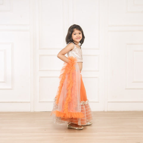 Pre-Order: Kiddie Brocade Orange Ghaghra Choli