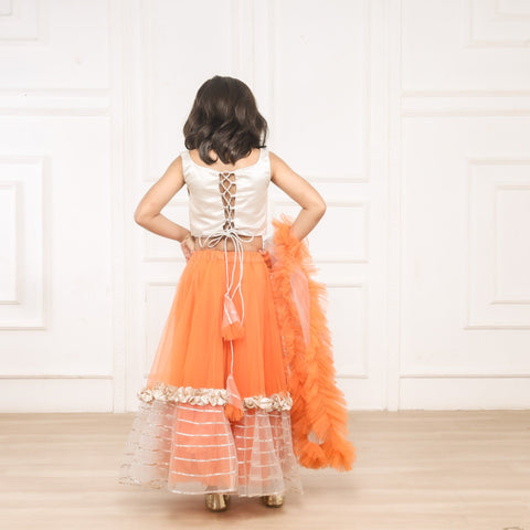 Pre-Order: Kiddie Brocade Orange Ghaghra Choli