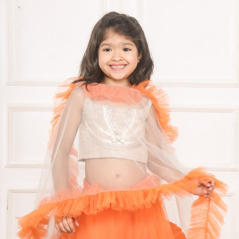 Pre-Order: Kiddie Brocade Orange Ghaghra Choli