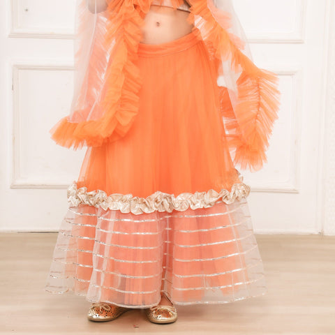Pre-Order: Kiddie Brocade Orange Ghaghra Choli
