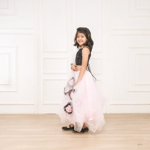 Pre-Order: Baby Pink and Black Flared Ghaghra Choli