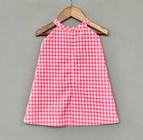 Pre-Order: Red Gingham Checks Applique Dress