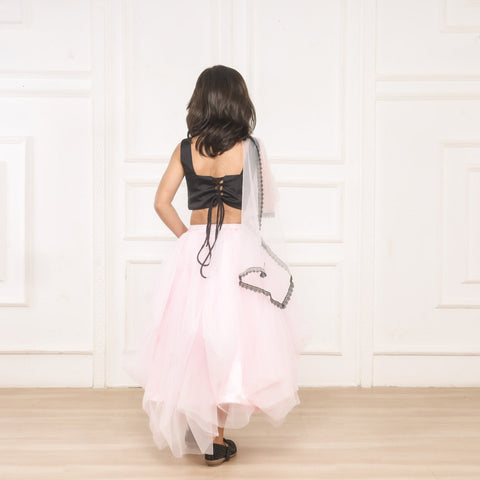 Pre-Order: Baby Pink and Black Flared Ghaghra Choli