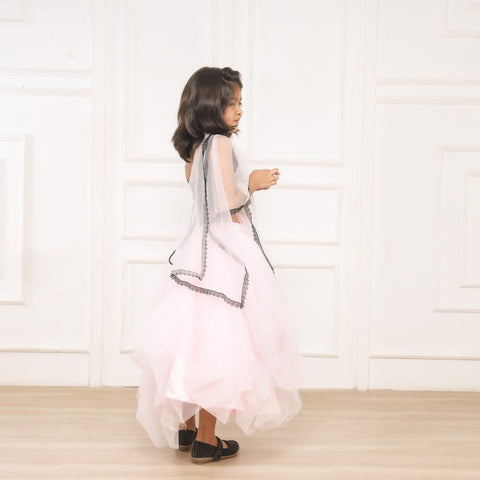 Pre-Order: Baby Pink and Black Flared Ghaghra Choli