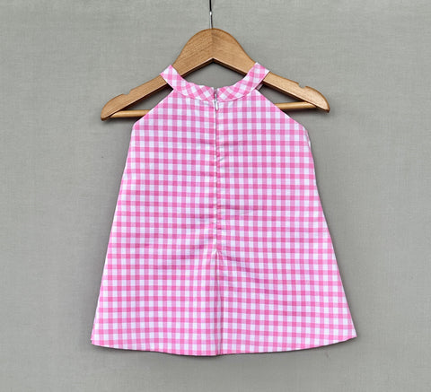 Pre-Order: Pink Gingham Checks Applique Dress
