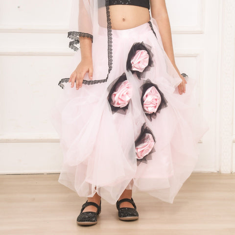 Pre-Order: Baby Pink and Black Flared Ghaghra Choli