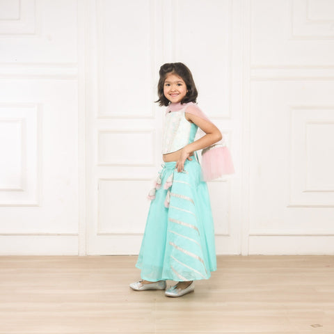 Pre-Order: Kiddie Corset Style Aqua Ghagra Choli