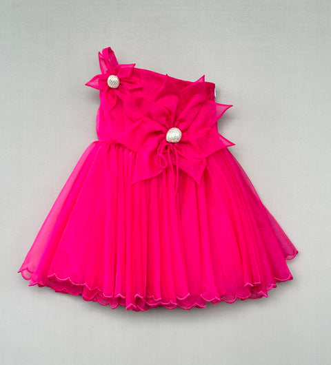 Pre-Order: Fuchsia Floral One-Shoulder Organza Dress