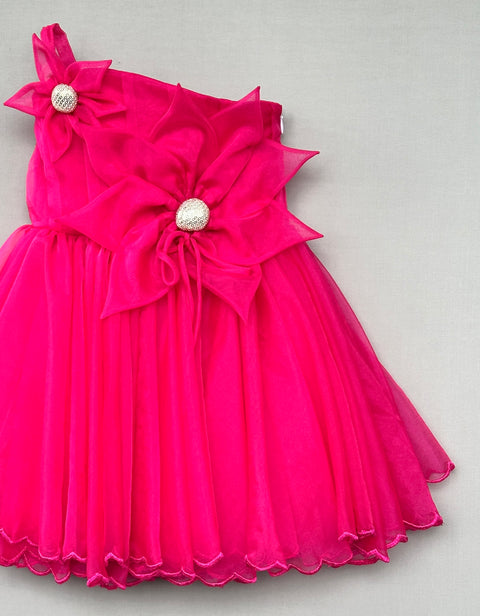 Pre-Order: Fuchsia Floral One-Shoulder Organza Dress