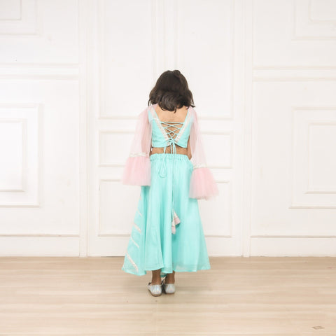 Pre-Order: Kiddie Corset Style Aqua Ghagra Choli