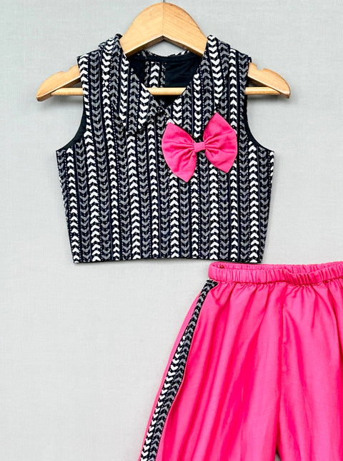 Pre-Order: Black & Pink Printed Crop Top with Palazzo Set