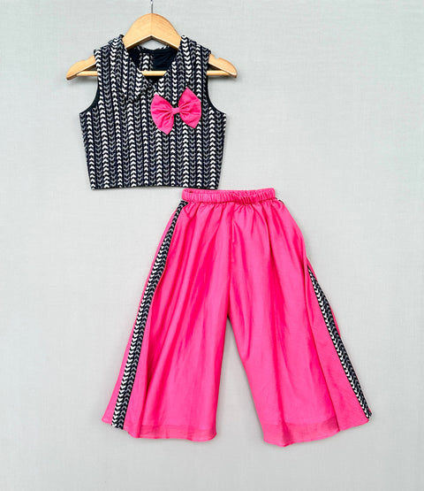 Pre-Order: Black & Pink Printed Crop Top with Palazzo Set