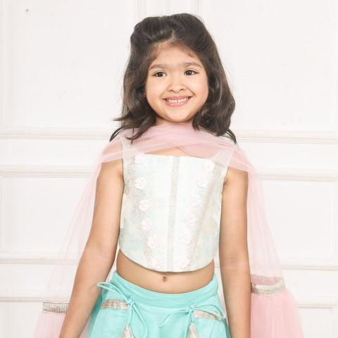 Pre-Order: Kiddie Corset Style Aqua Ghagra Choli