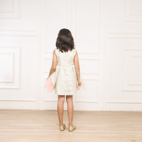 Pre-Order: Shimmery Side Slit Off White Dress