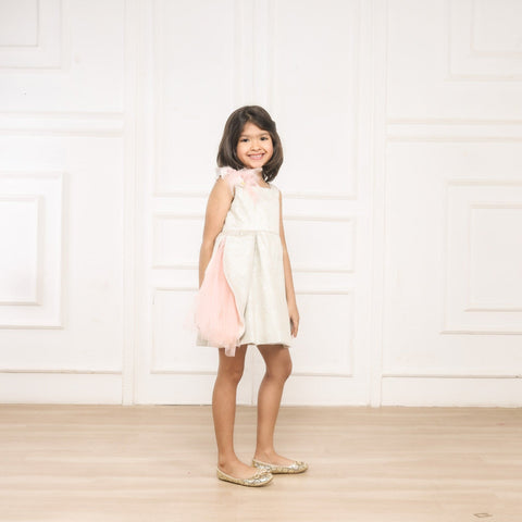Pre-Order: Shimmery Side Slit Off White Dress