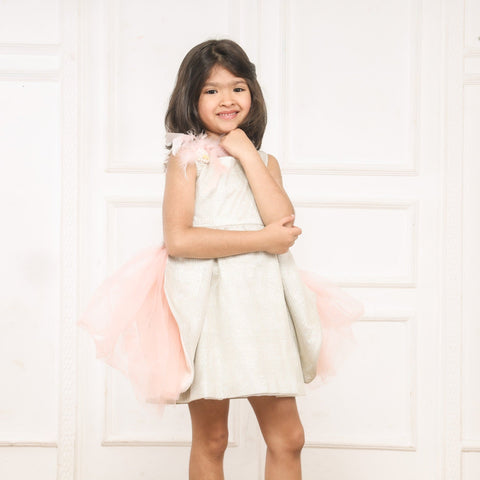 Pre-Order: Shimmery Side Slit Off White Dress