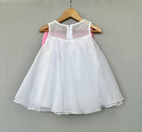 Pre-Order: White Organza Dress with Pink Pearl Bow