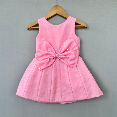Pre-Order: Umbrella-like flaired Baby Pink Dress with Pearl-Studded Bow