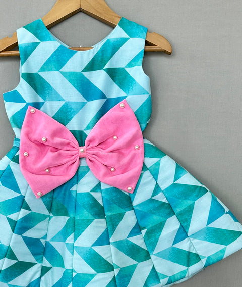 Pre-Order: Aqua Geometric Print Dress with Umbrella Flair