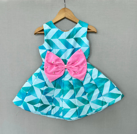 Pre-Order: Aqua Geometric Print Dress with Umbrella Flair