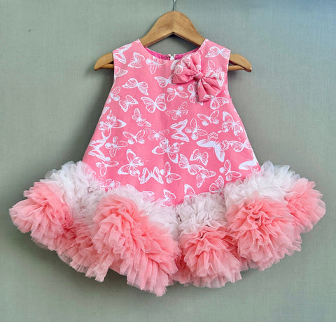 Pre-Order: Butterfly Printed Tutu Dress in Pink