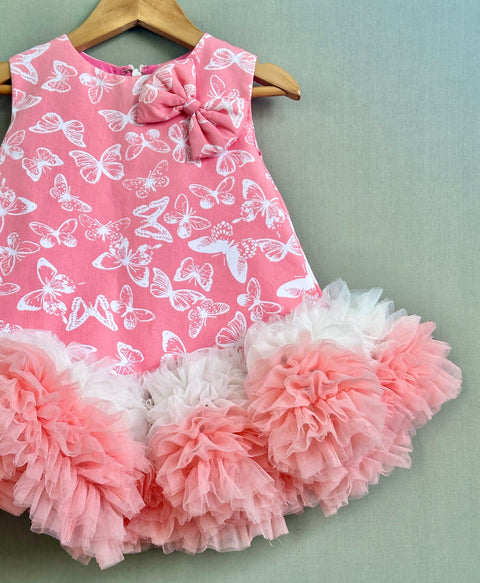 Pre-Order: Butterfly Printed Tutu Dress in Pink