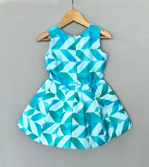 Pre-Order: Aqua Geometric Print Dress with Umbrella Flair