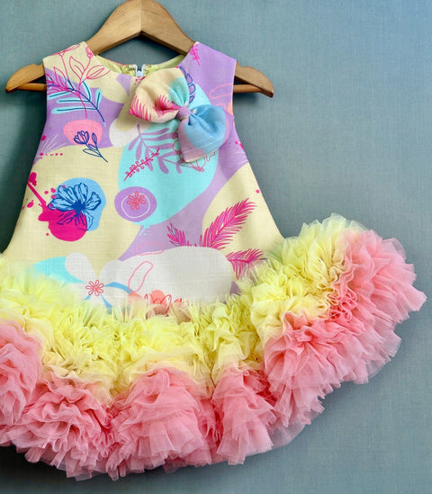Pre-Order: Floral Printed Tutu Dress in Purple