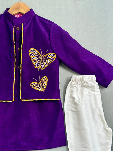 Pre-Order: Butterfly Embroidered Jacket Set in Purple