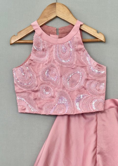 Pre-Order: Blush Pink Embroidered Palazzo Set in Milano Satin