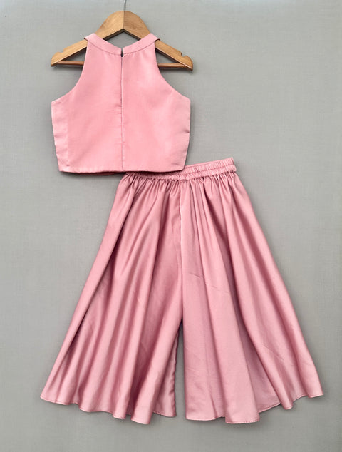 Pre-Order: Blush Pink Embroidered Palazzo Set in Milano Satin