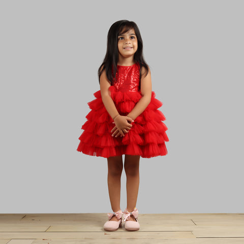 Pre-Order: Girls Red Ruffle Dress