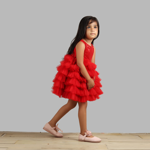 Pre-Order: Girls Red Ruffle Dress