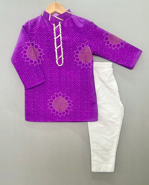 Pre-Order: Purple Printed Kurta Set with White Pants