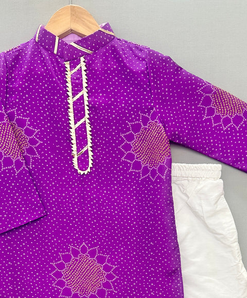 Pre-Order: Purple Printed Kurta Set with White Pants