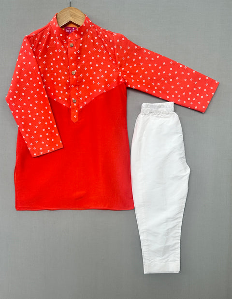 Pre-Order: Orange Bandhni Printed Kurta Set