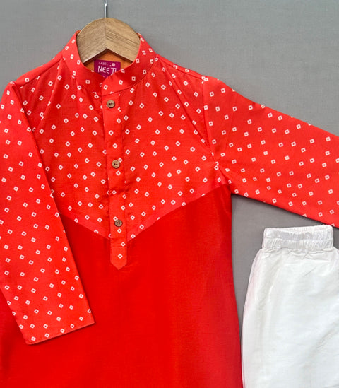 Pre-Order: Orange Bandhni Printed Kurta Set