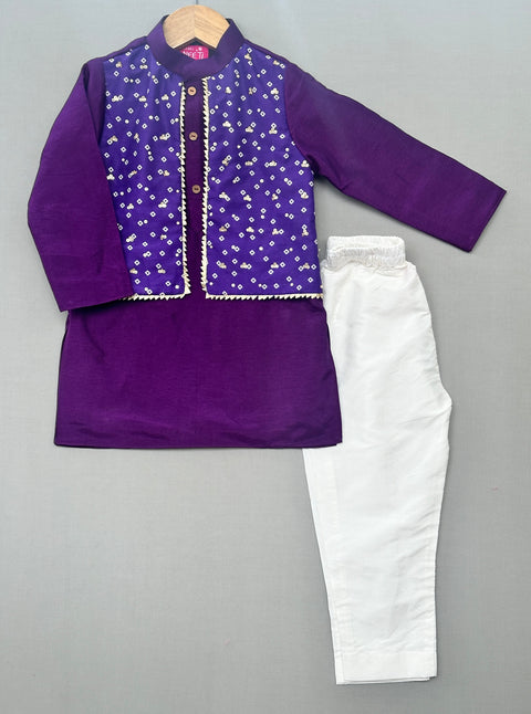 Pre-Order: Purple Bandhni Attached Jacket Kurta Set