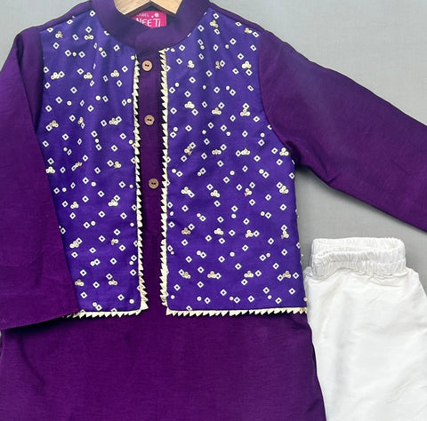 Pre-Order: Purple Bandhni Attached Jacket Kurta Set