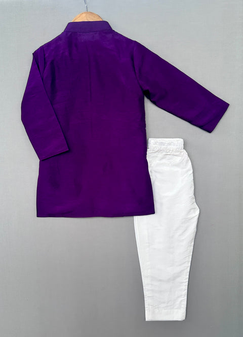 Pre-Order: Purple Bandhni Attached Jacket Kurta Set